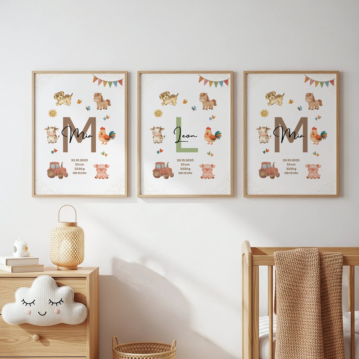 Personalisiertes Geburtsposter Bauernhof – Baby Poster mit Namen & Initial - Kibimemories