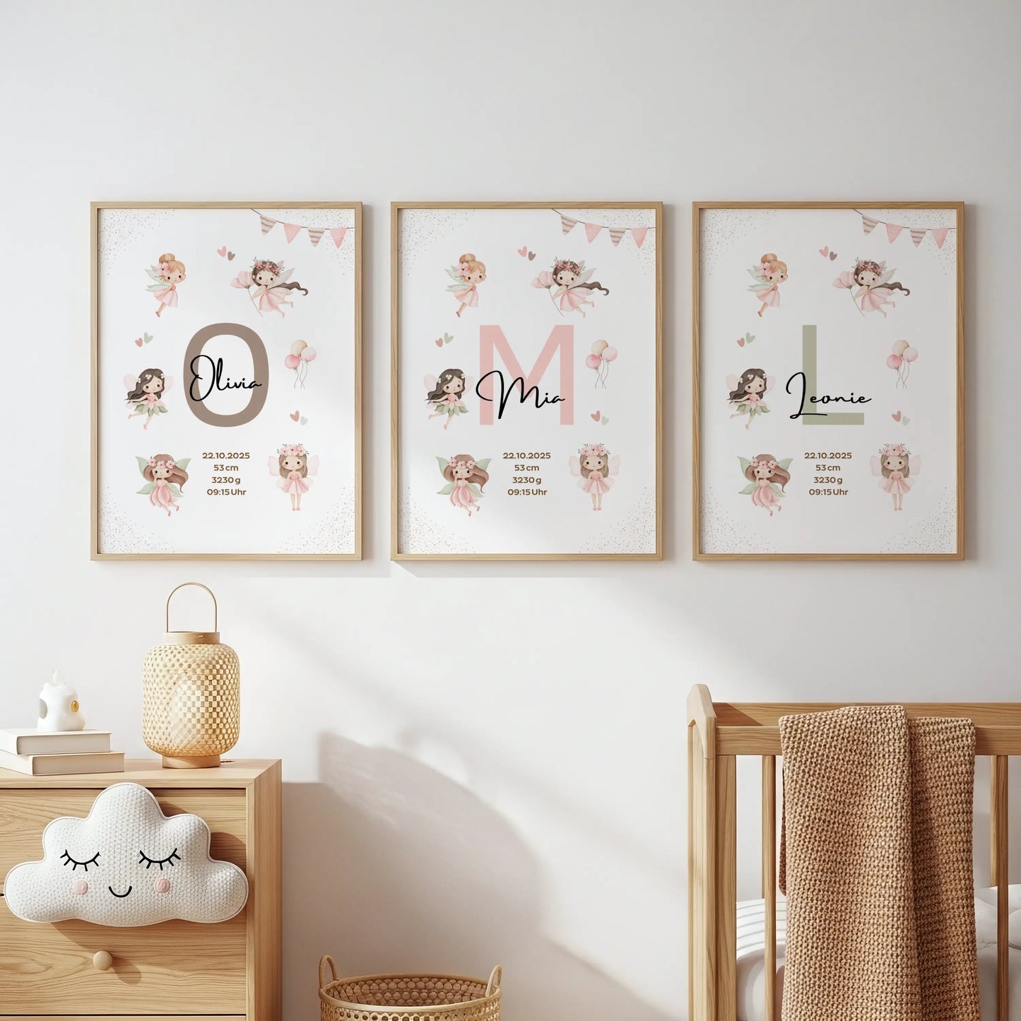 Personalisiertes Geburtsposter Fee – Baby Poster mit Namen & Initial - Kibimemories