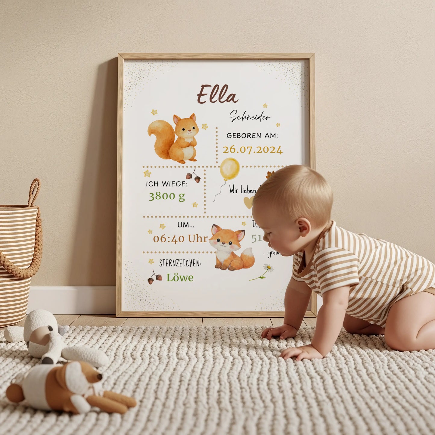 Personalisiertes Geburtsposter Fuchs – Baby Poster mit Name & Geburtsdaten - Kibimemories