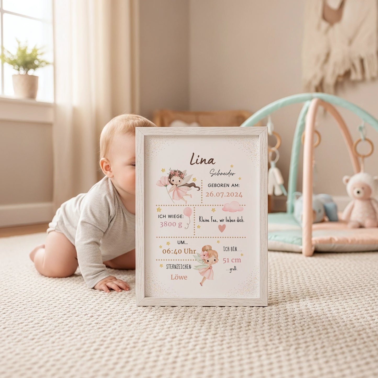 Personalisiertes Geburtsposter Fee – Baby Poster mit Name & Geburtsdaten - Kibimemories