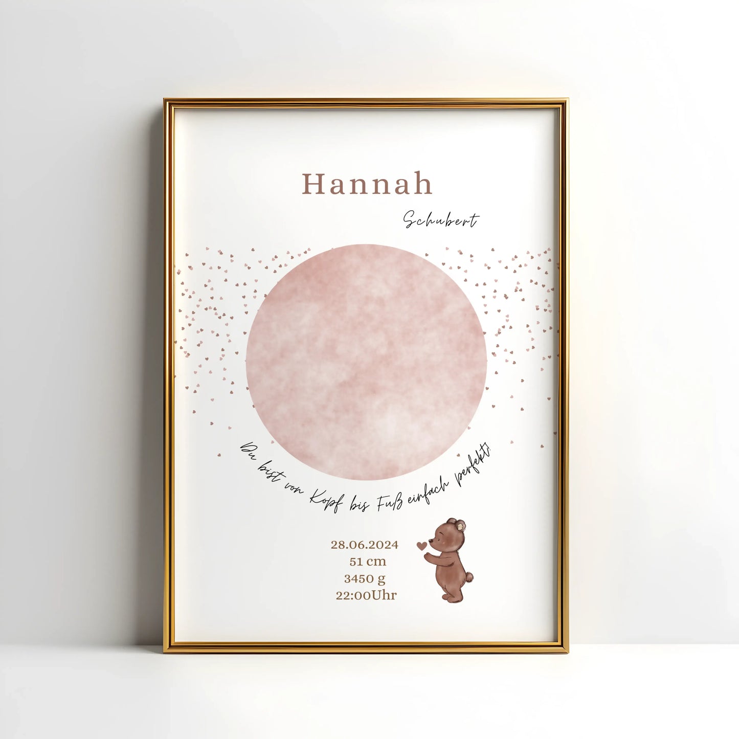 Personalisiertes Geburtsposter mit Hand- oder Fußabdrücken und Name und Geburtsdaten – liebevoll gestaltet in Pastellfarben, als Deko fürs Babyzimmer oder Geschenk zur Geburt