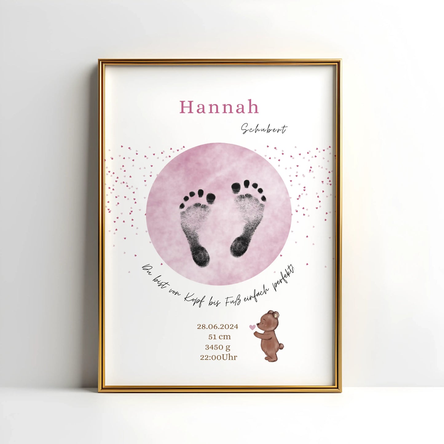 Personalisiertes Geburtsposter mit Hand- oder Fußabdrücken und Name und Geburtsdaten – liebevoll gestaltet in Pastellfarben, als Deko fürs Babyzimmer oder Geschenk zur Geburt