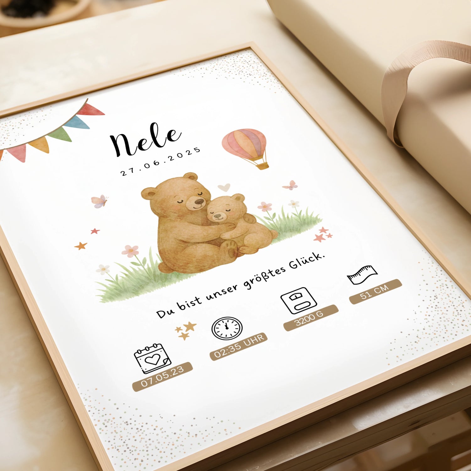 Personalisierte Tierposter mit Mama und Babytieren Tierposter mit niedlichen Bären zur Geburt