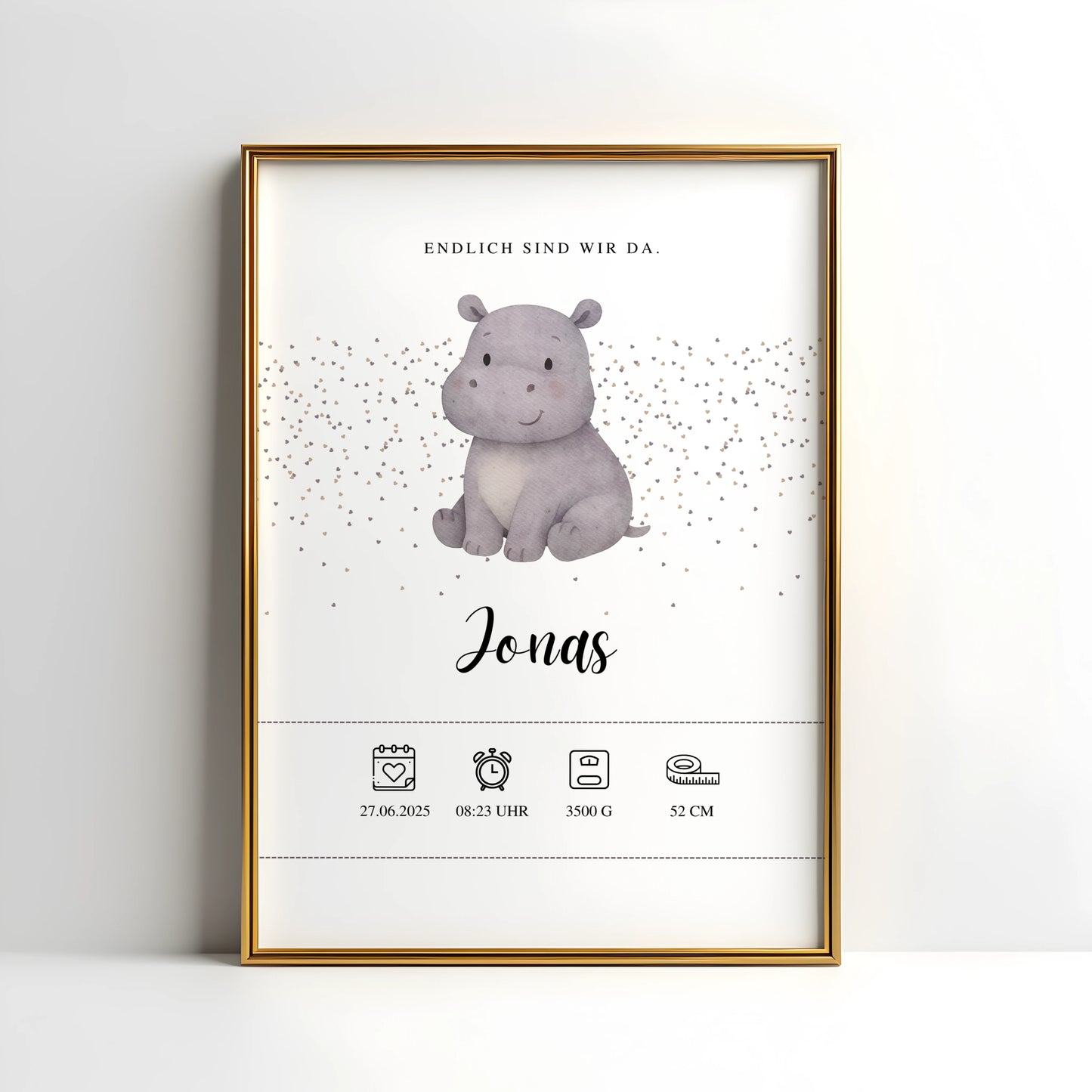 Personalisiertes Geburtsposter Zwillingsposter zur Geburt mit Nilpferd und individuellen Geburtsdaten als Set