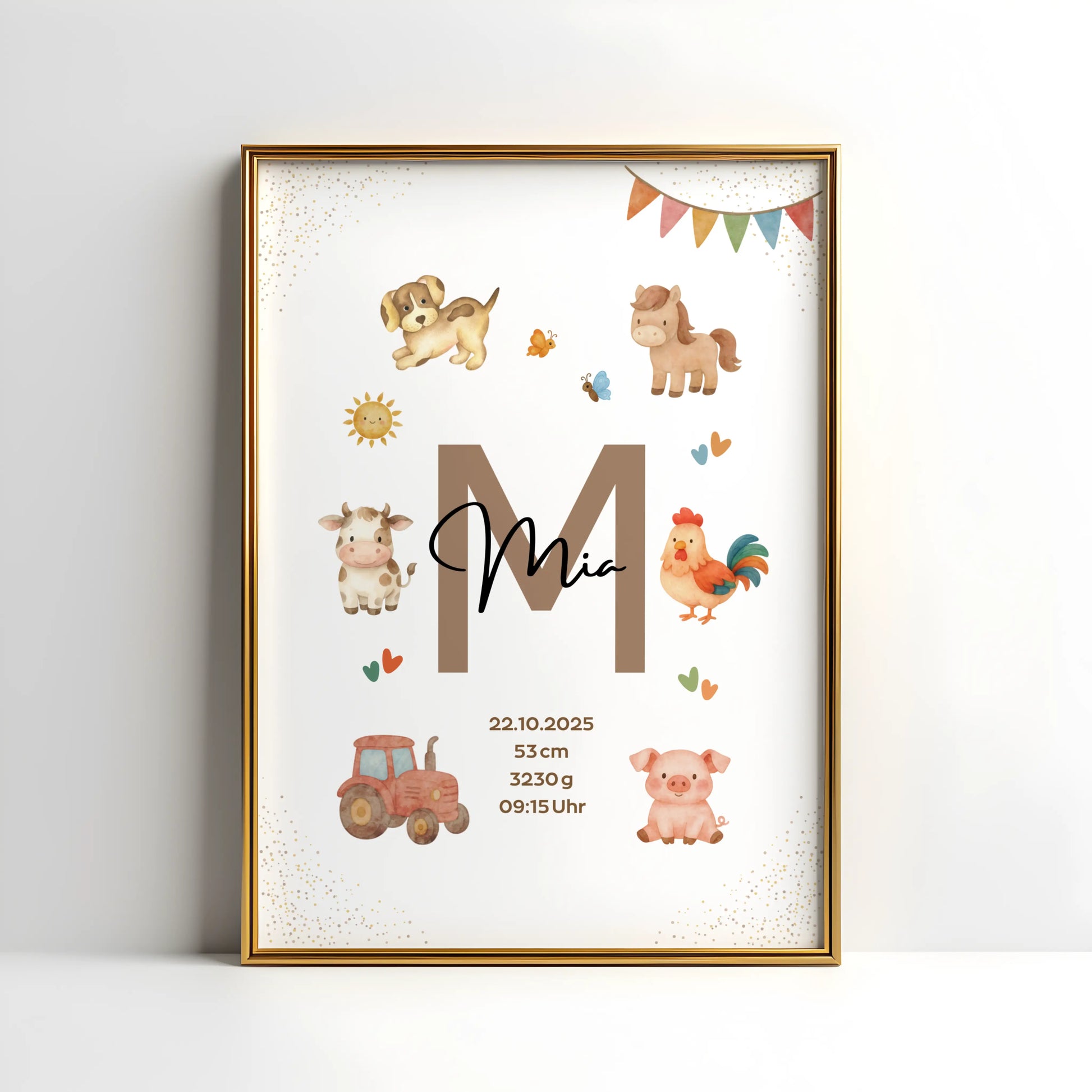 Personalisiertes Geburtsposter Bauernhof – Baby Poster mit Namen & Initial - Kibimemories