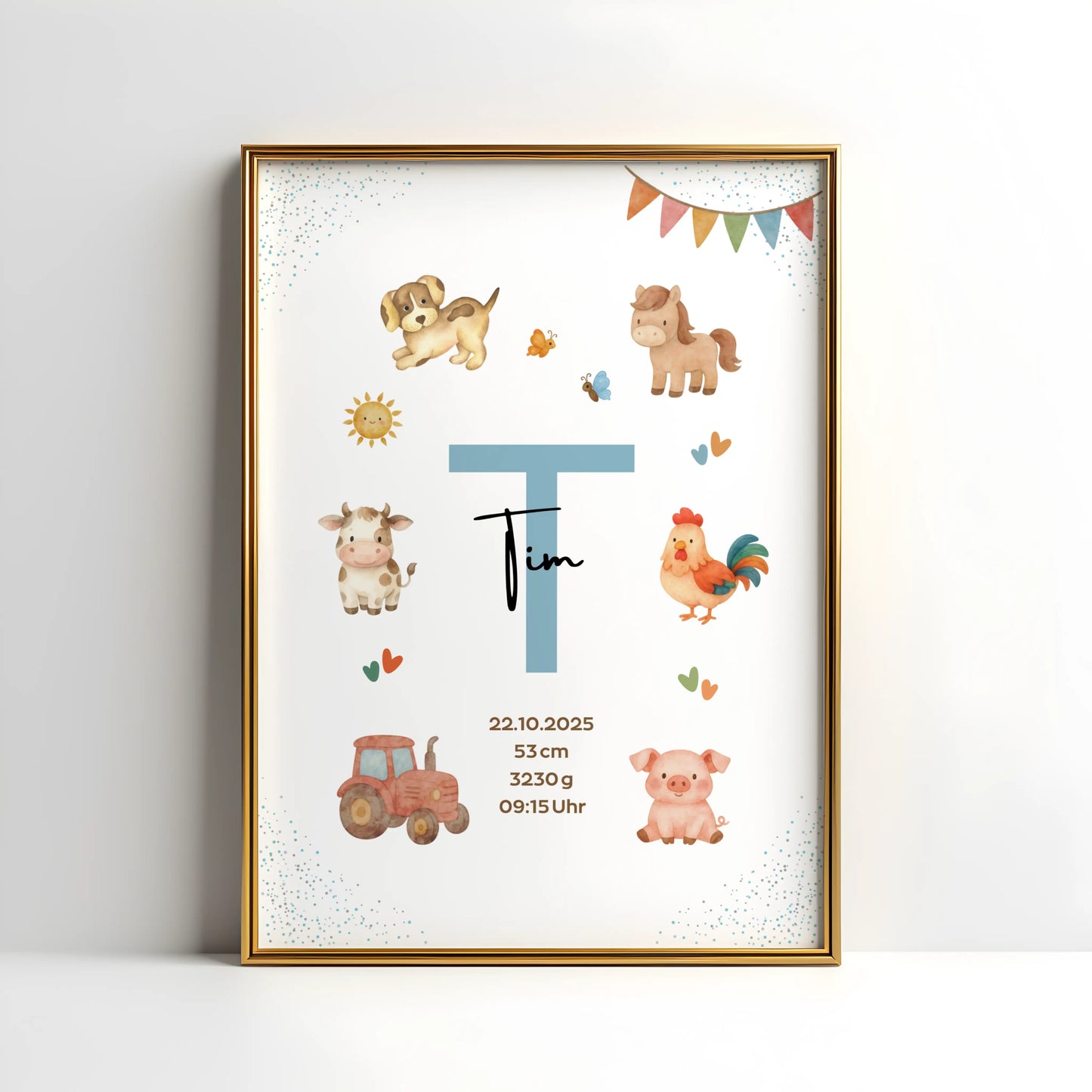 Personalisiertes Geburtsposter Bauernhof – Baby Poster mit Namen & Initial - Kibimemories