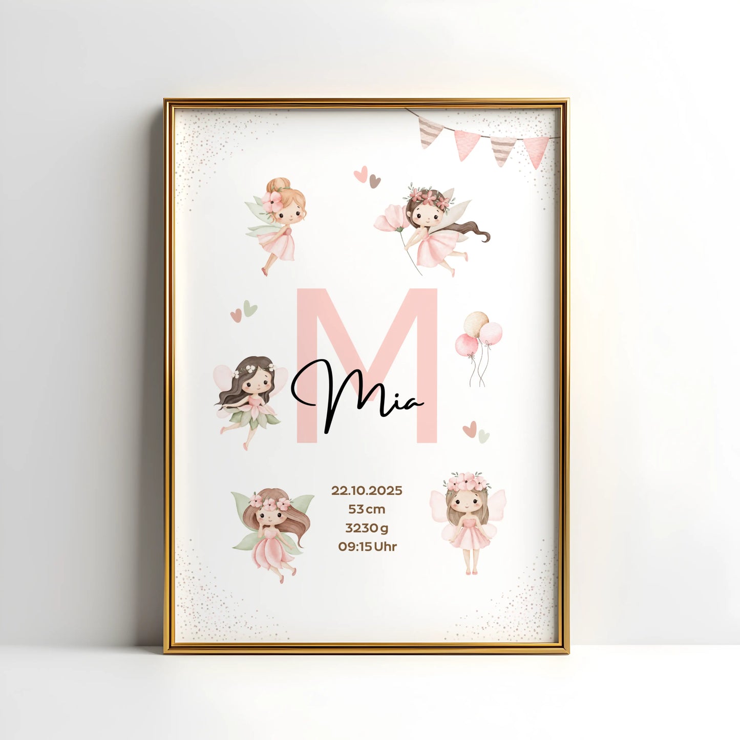 Personalisiertes Geburtsposter Fee – Baby Poster mit Namen & Initial - Kibimemories