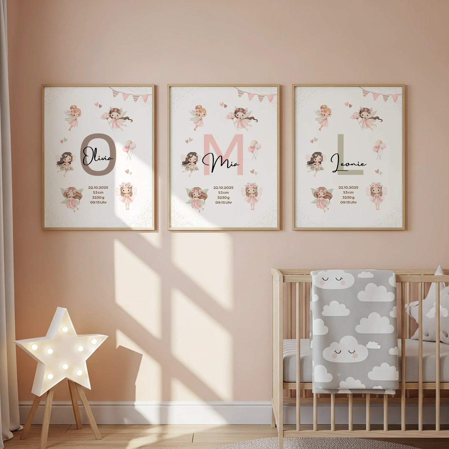 Personalisiertes Geburtsposter Fee – Baby Poster mit Namen & Initial - Kibimemories