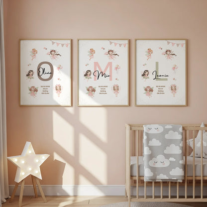 Personalisiertes Geburtsposter Fee – Baby Poster mit Namen & Initial - Kibimemories