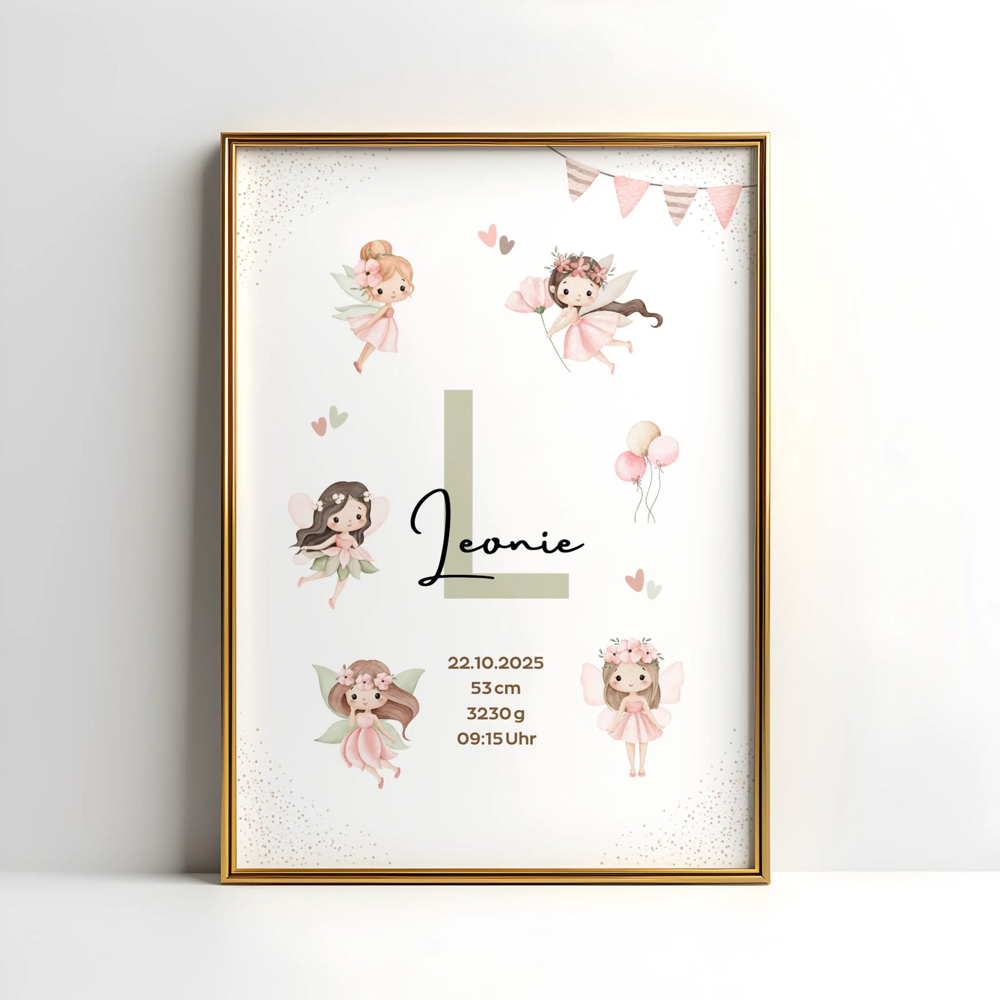 Personalisiertes Geburtsposter Fee – Baby Poster mit Namen & Initial - Kibimemories