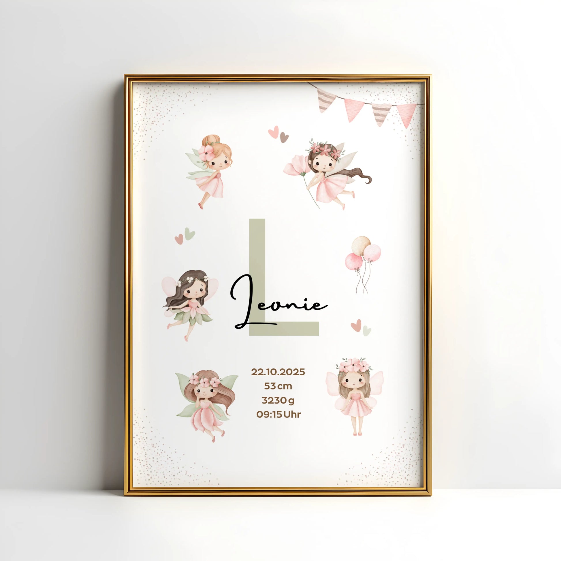 Personalisiertes Geburtsposter Fee – Baby Poster mit Namen & Initial - Kibimemories