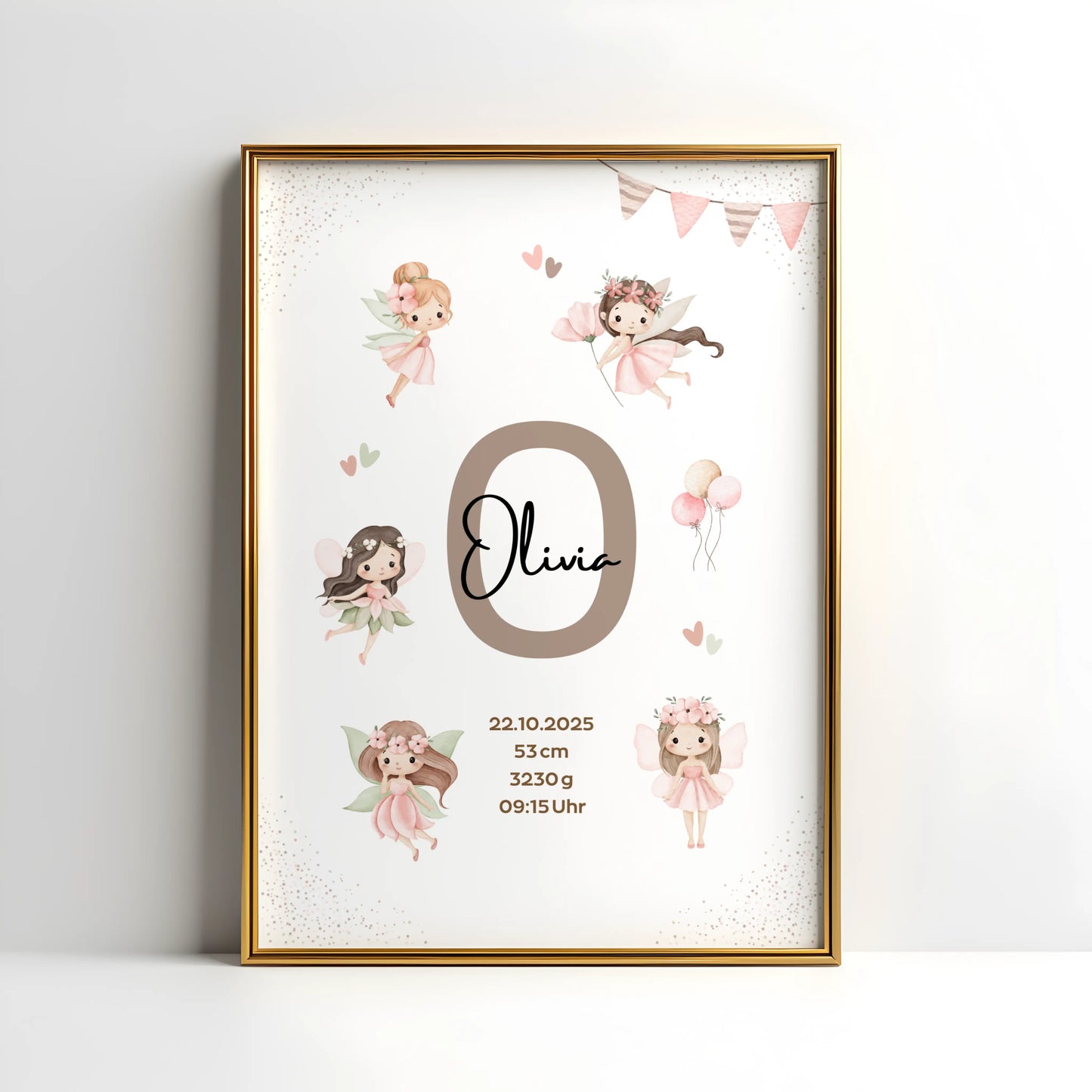 Personalisiertes Geburtsposter Fee – Baby Poster mit Namen & Initial - Kibimemories