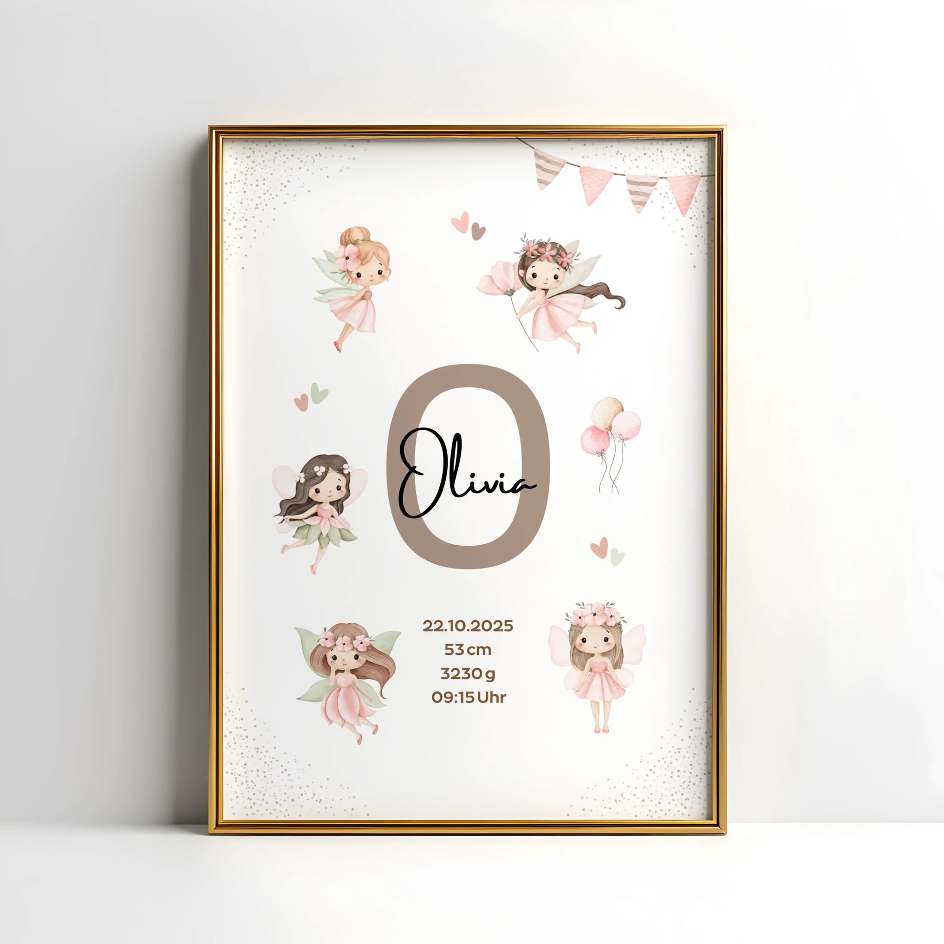 Personalisiertes Geburtsposter Fee – Baby Poster mit Namen & Initial - Kibimemories