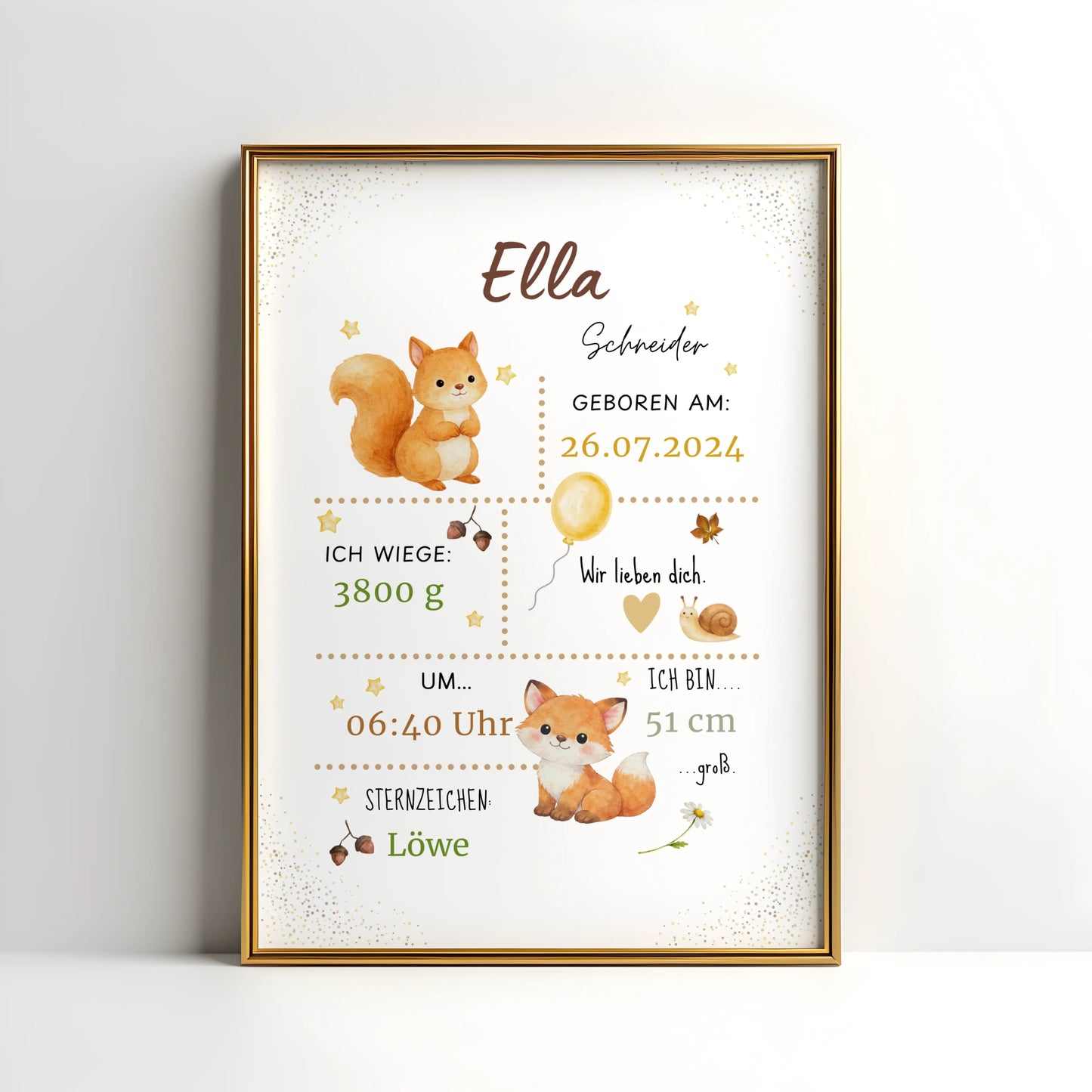 Personalisiertes Geburtsposter Fuchs – Baby Poster mit Name & Geburtsdaten - Kibimemories
