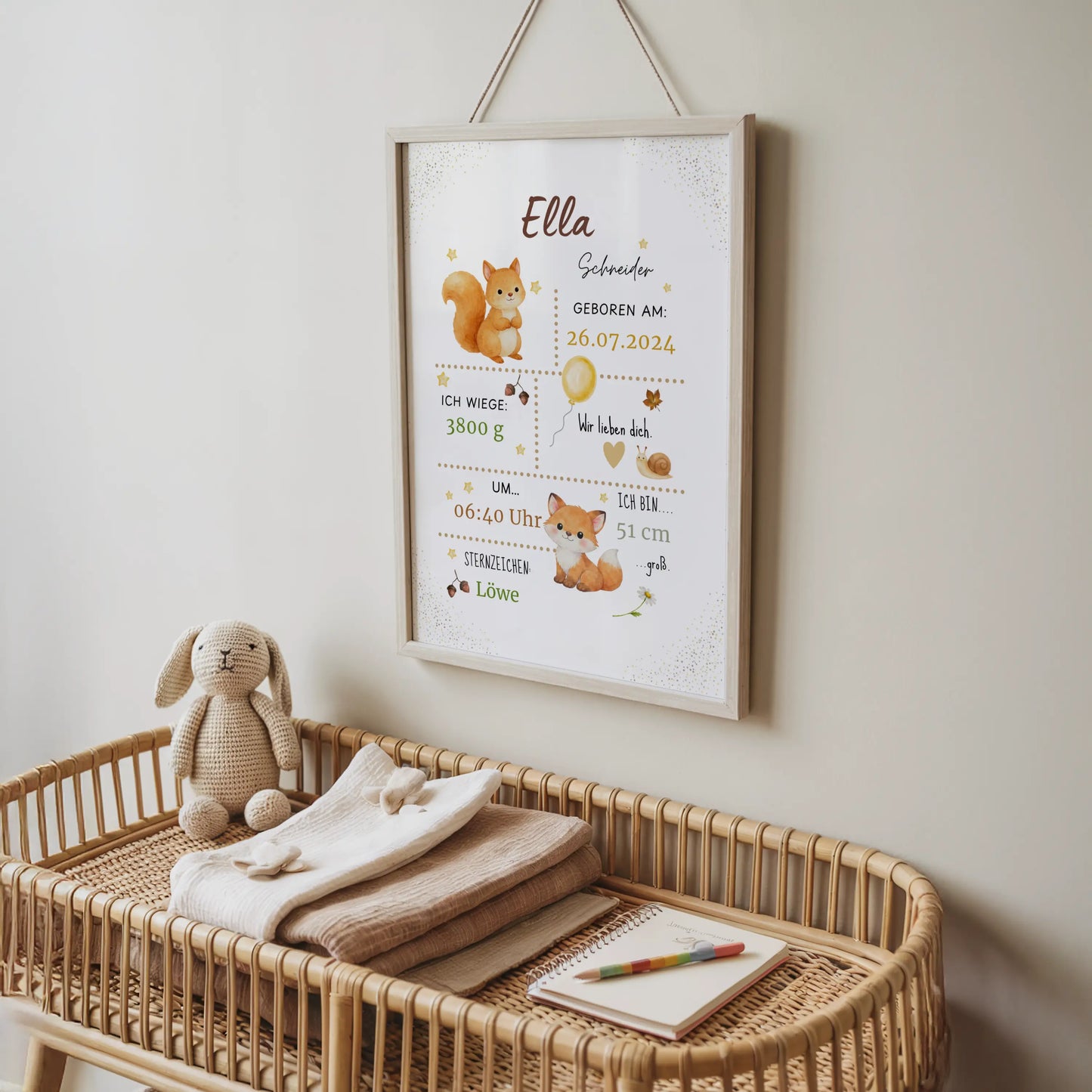 Personalisiertes Geburtsposter Fuchs – Baby Poster mit Name & Geburtsdaten - Kibimemories