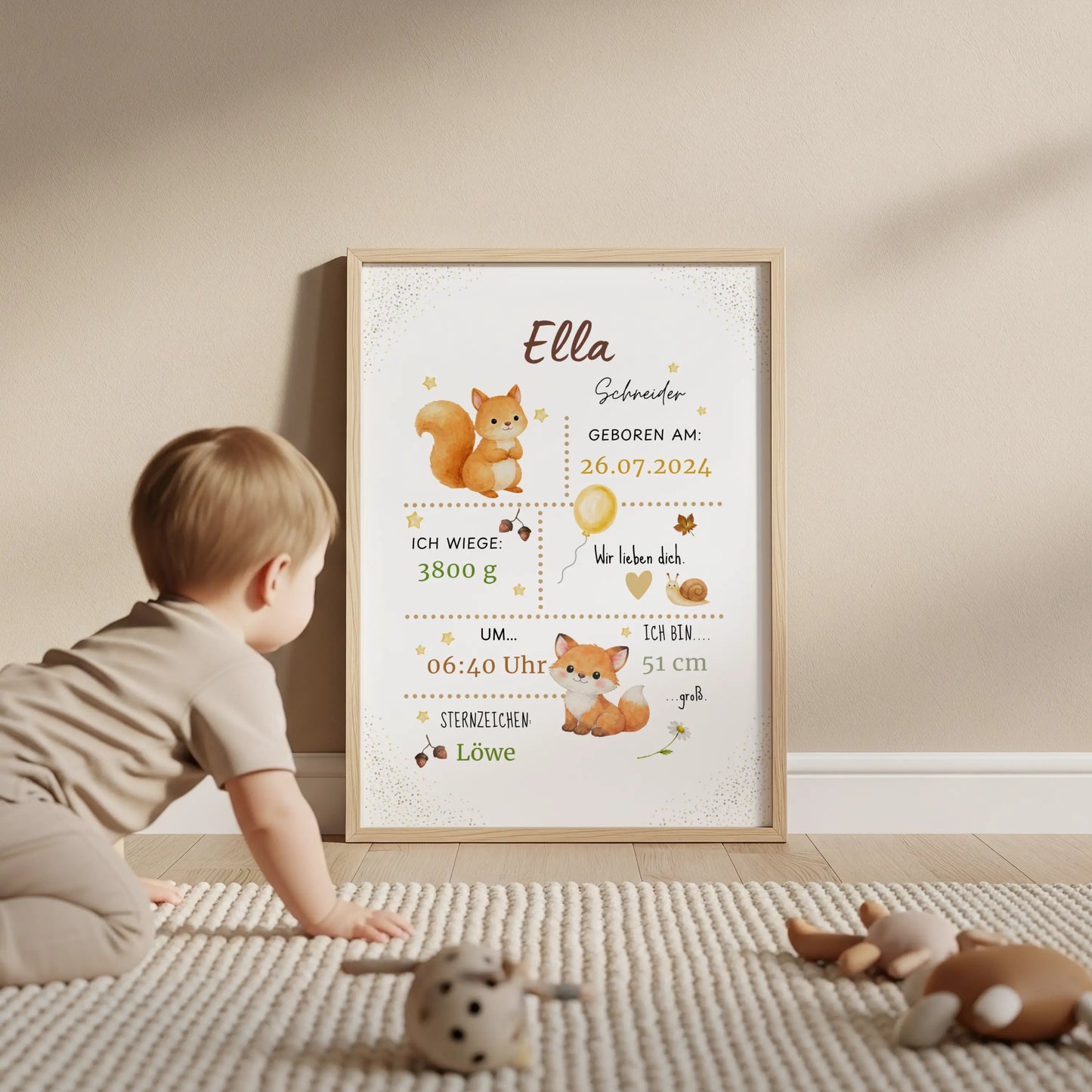 Personalisiertes Geburtsposter Fuchs – Baby Poster mit Name & Geburtsdaten - Kibimemories