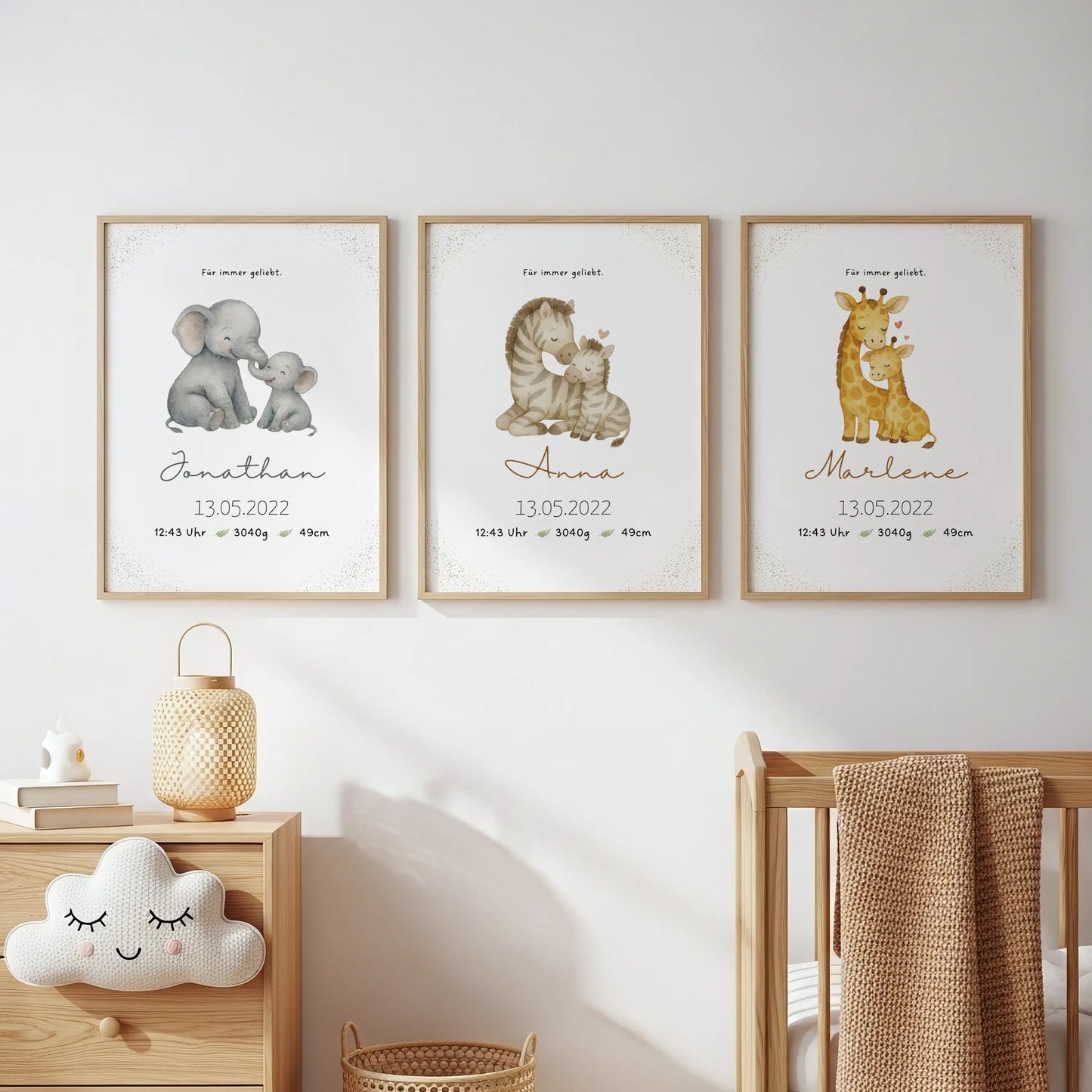 Personalisiertes Geburtsposter Safari – Baby Poster mit Name & Geburtsdaten - Kibimemories