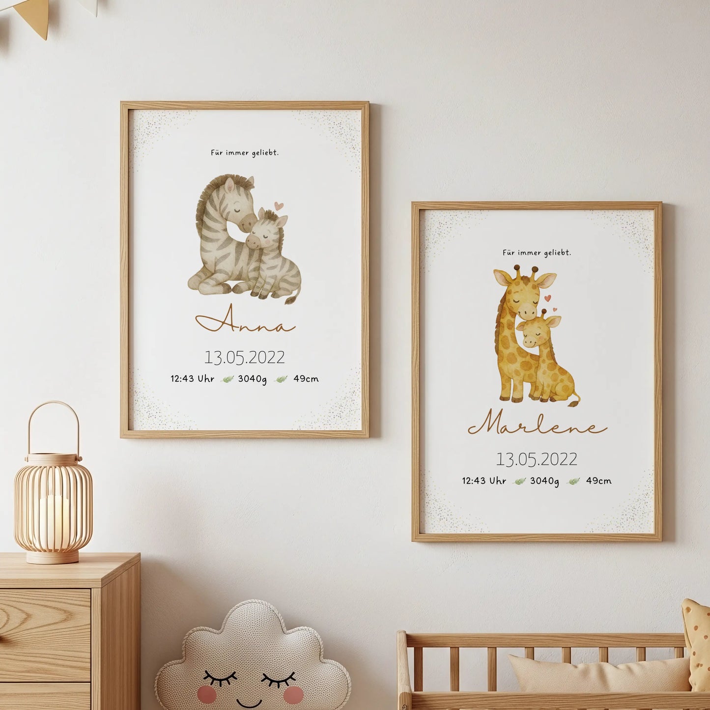 Personalisiertes Geburtsposter Safari – Baby Poster mit Name & Geburtsdaten - Kibimemories