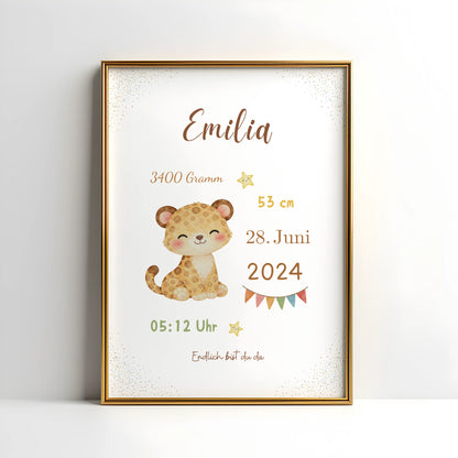 Personalisiertes Geburtsposter Tiere – Baby Poster mit Name und Geburtsdaten - Kibimemories