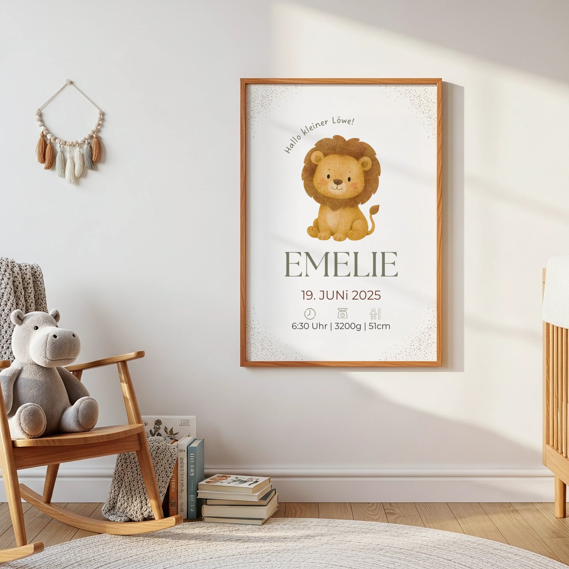 Personalisiertes Geburtsposter Löwe – Minimalistisches Design fürs Kinderzimmer - Kibimemories