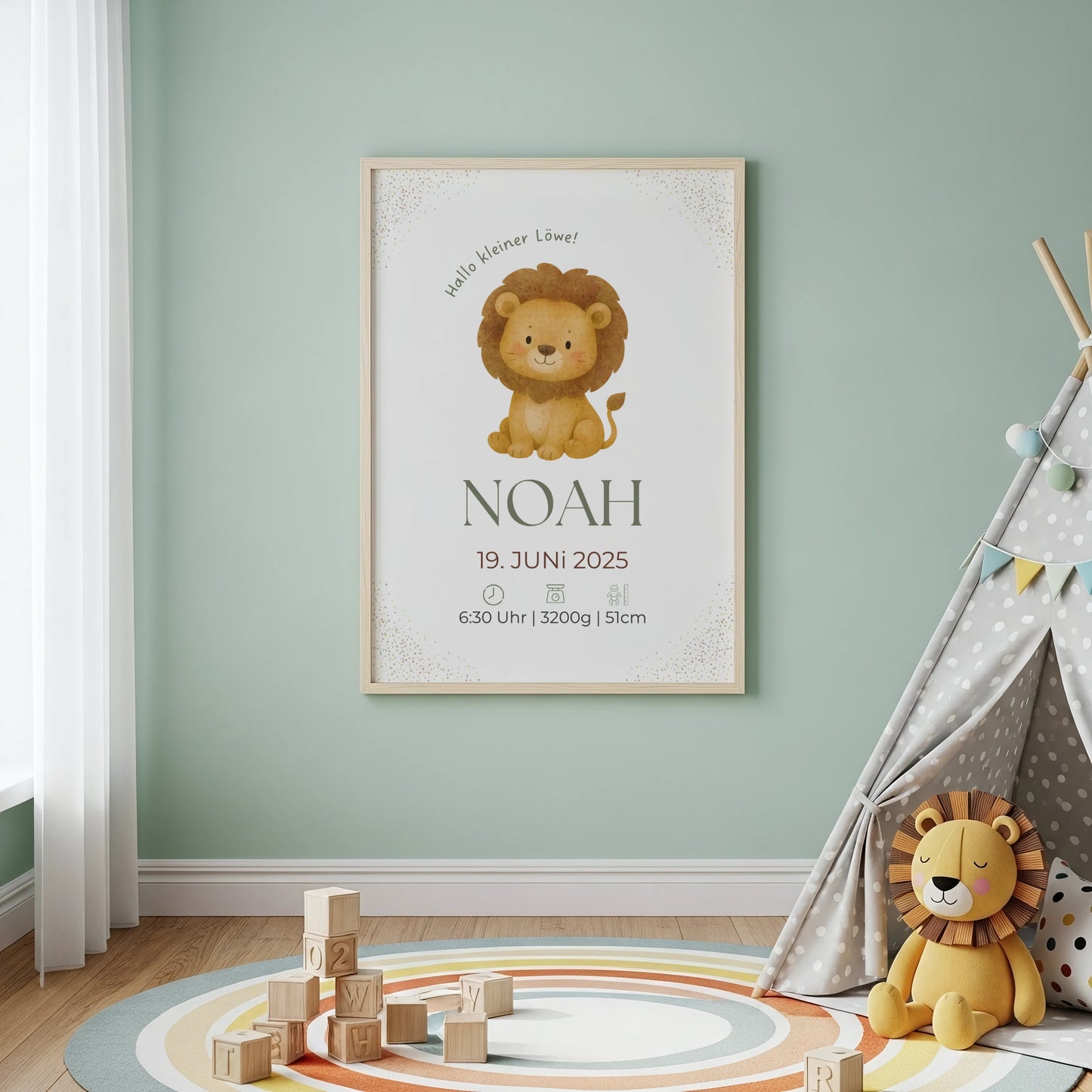 Personalisiertes Geburtsposter Löwe – Minimalistisches Design fürs Kinderzimmer - Kibimemories