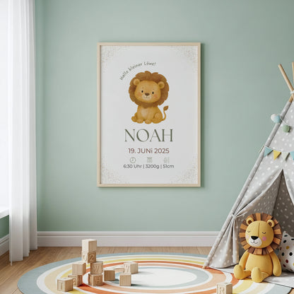 Personalisiertes Geburtsposter Löwe – Minimalistisches Design fürs Kinderzimmer - Kibimemories