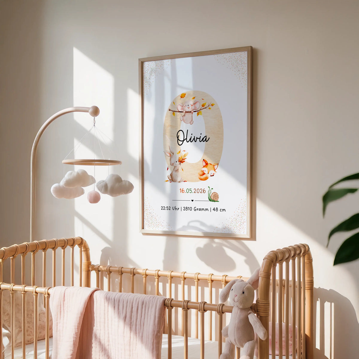 Personalisiertes Buchstabenposter Herbst mit Waldtieren für Kinderzimmerdekoration