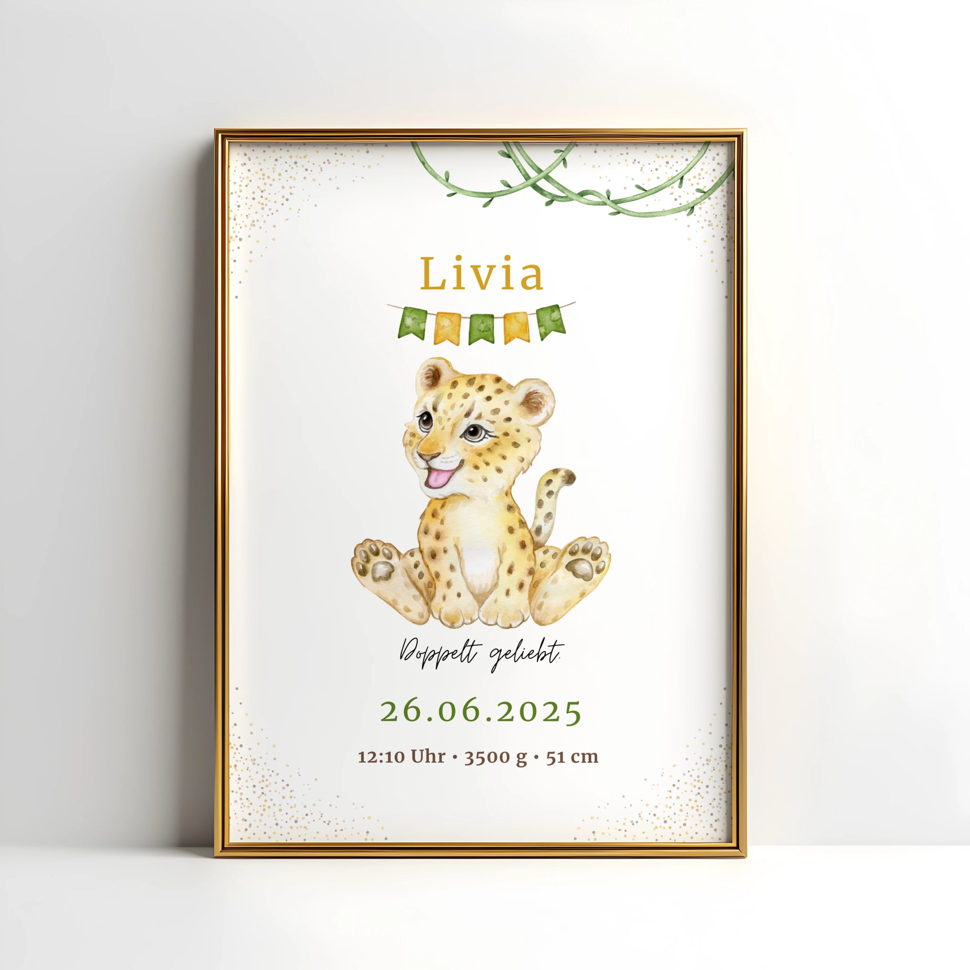 Personalisiertes Geburtsposter für Zwillinge Löwe Safari Poster mit Namen und Geburtsdaten für Kinderzimmer