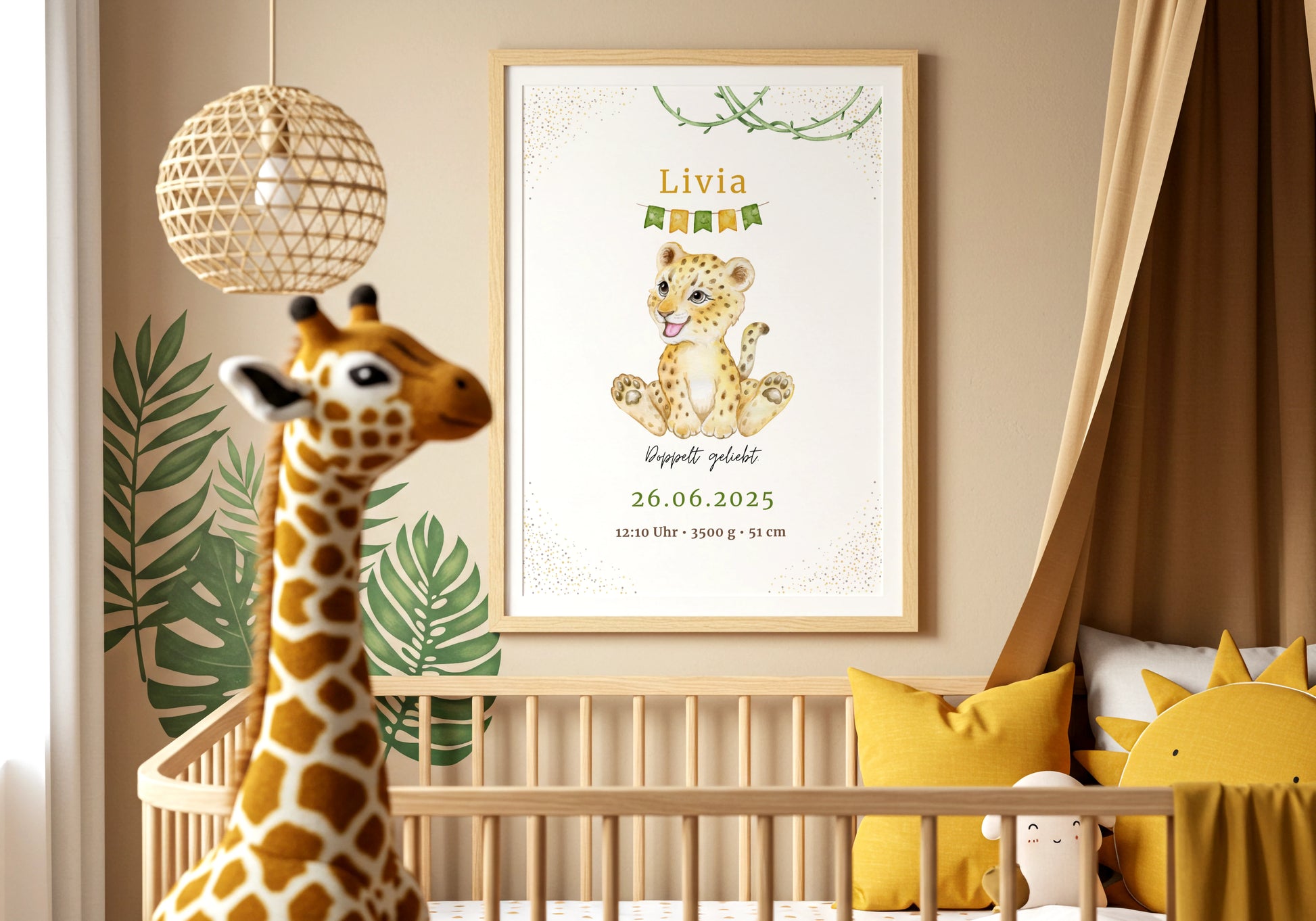 Liebevoll gestaltetes Baby personalisiertes Geburtsposter personalisiert – Geschenk zur Geburt- Zwillinge-Safari-Löwen