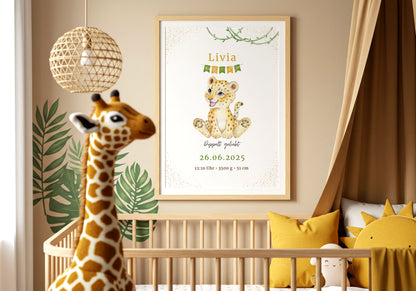 Liebevoll gestaltetes Baby personalisiertes Geburtsposter personalisiert – Geschenk zur Geburt- Zwillinge-Safari-Löwen