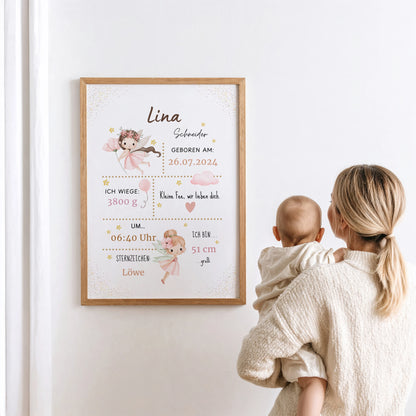 Personalisiertes Geburtsposter Fee – Baby Poster mit Name & Geburtsdaten - Kibimemories