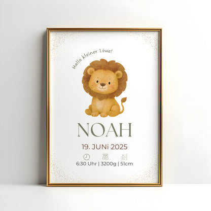 Personalisiertes Geburtsposter Löwe – Minimalistisches Design fürs Kinderzimmer - Kibimemories