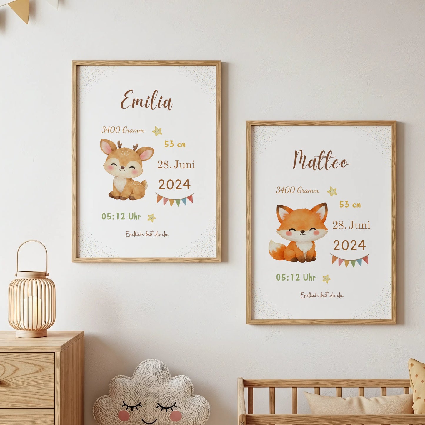 Personalisiertes Geburtsposter Tiere – Baby Poster mit Name und Geburtsdaten - Kibimemories