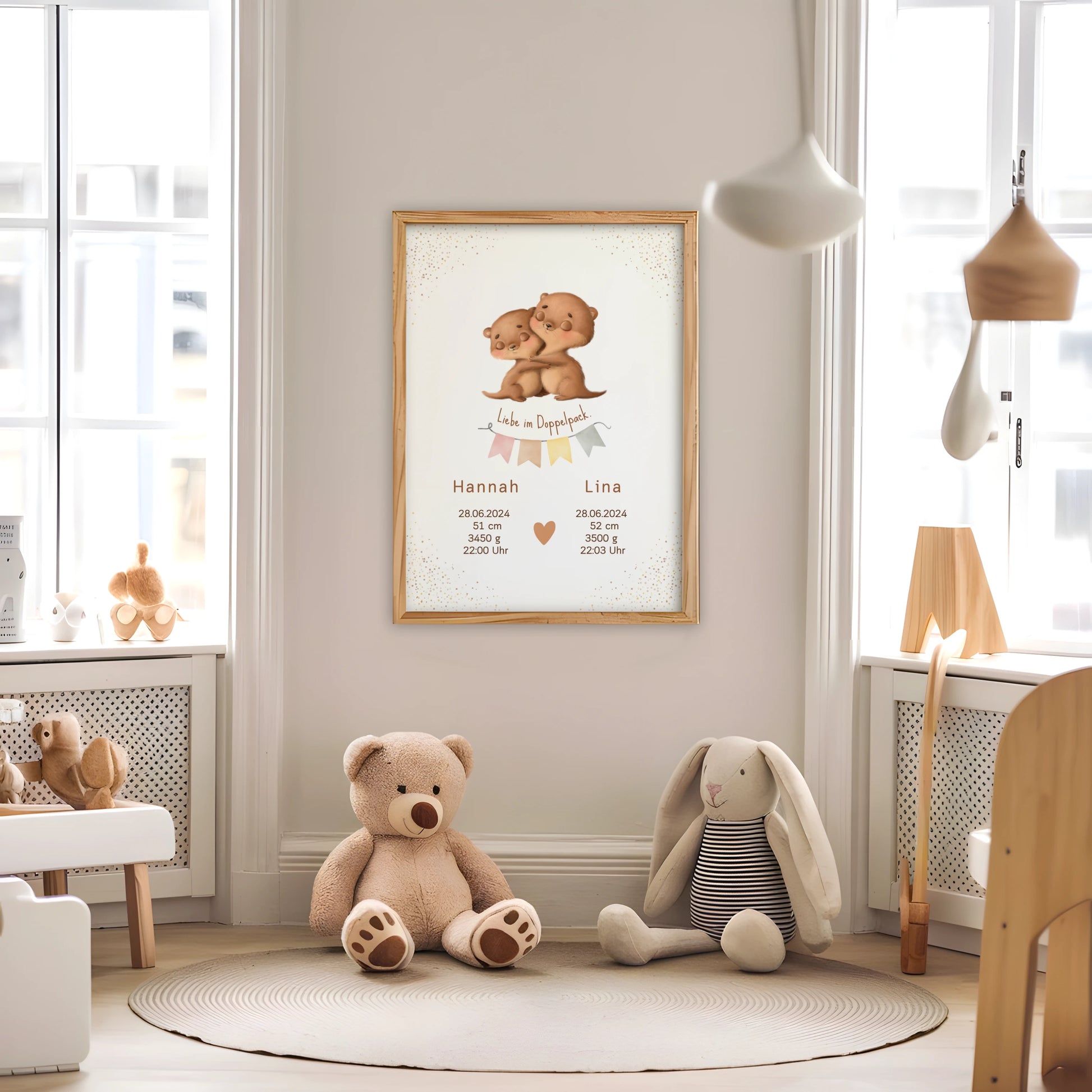 Otter Zwillinge Kinderzimmer Deko – personalisiertes Geburtsposter