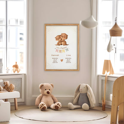 Otter Zwillinge Kinderzimmer Deko – personalisiertes Geburtsposter