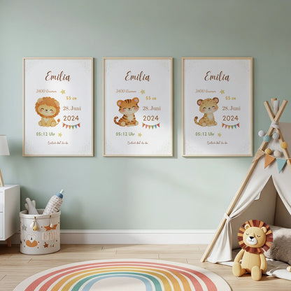 Personalisiertes Geburtsposter Tiere – Baby Poster mit Name und Geburtsdaten - Kibimemories
