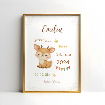 Personalisiertes Geburtsposter Tiere – Baby Poster mit Name und Geburtsdaten - Kibimemories