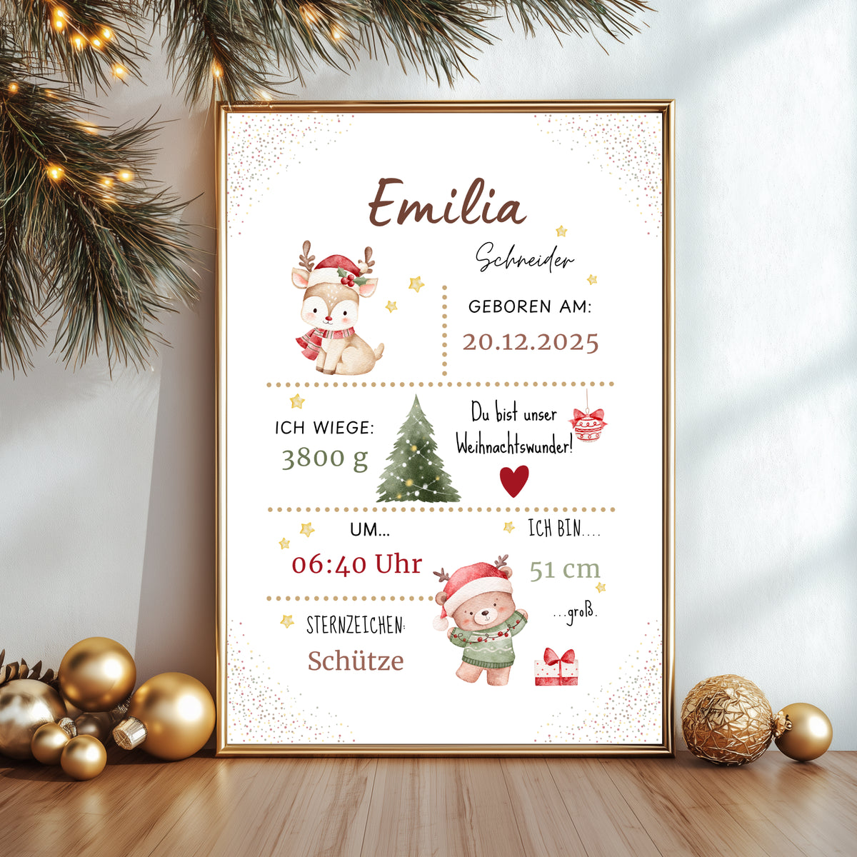 Personalisiertes Geburtsposter Weihnachten - mit Name - Kibimemories