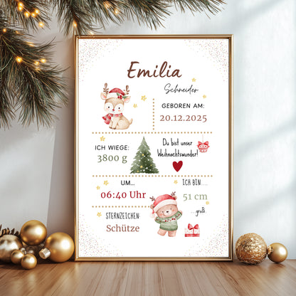 Personalisiertes Geburtsposter Weihnachten - mit Name - Kibimemories