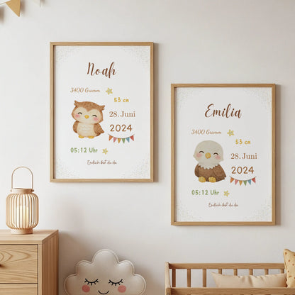 Personalisiertes Geburtsposter Tiere – Baby Poster mit Name und Geburtsdaten - Kibimemories