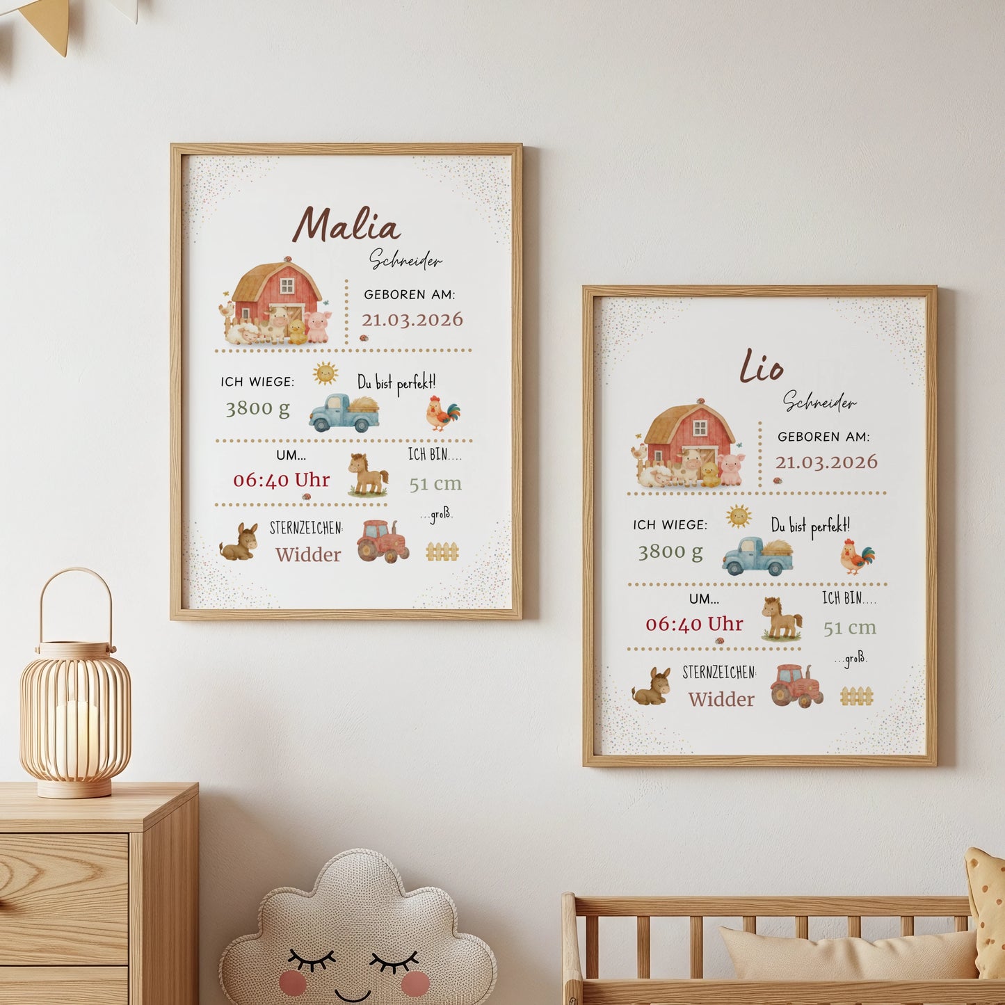 Personalisiertes Geburtsposter Bauernhof – Baby Poster mit Name & Geburtsdaten - Kibimemories