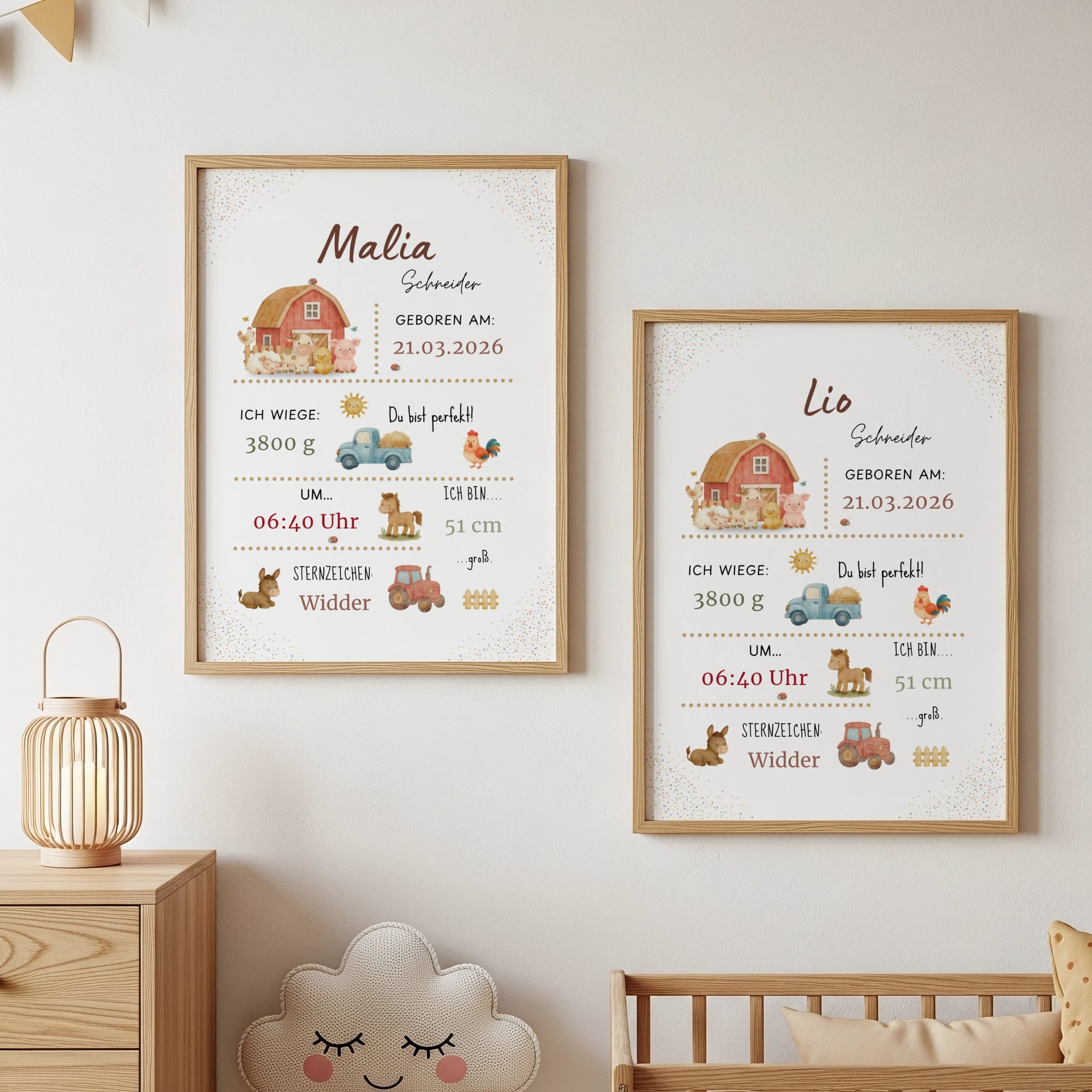 Personalisiertes Geburtsposter Bauernhof – Baby Poster mit Name & Geburtsdaten - Kibimemories
