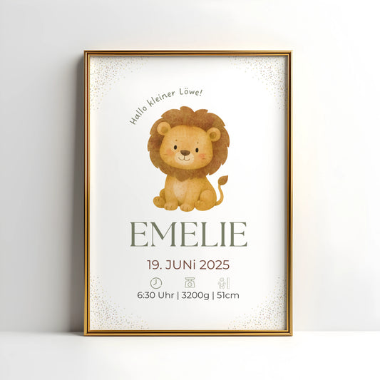 Personalisiertes Geburtsposter Löwe – Minimalistisches Design fürs Kinderzimmer - Kibimemories