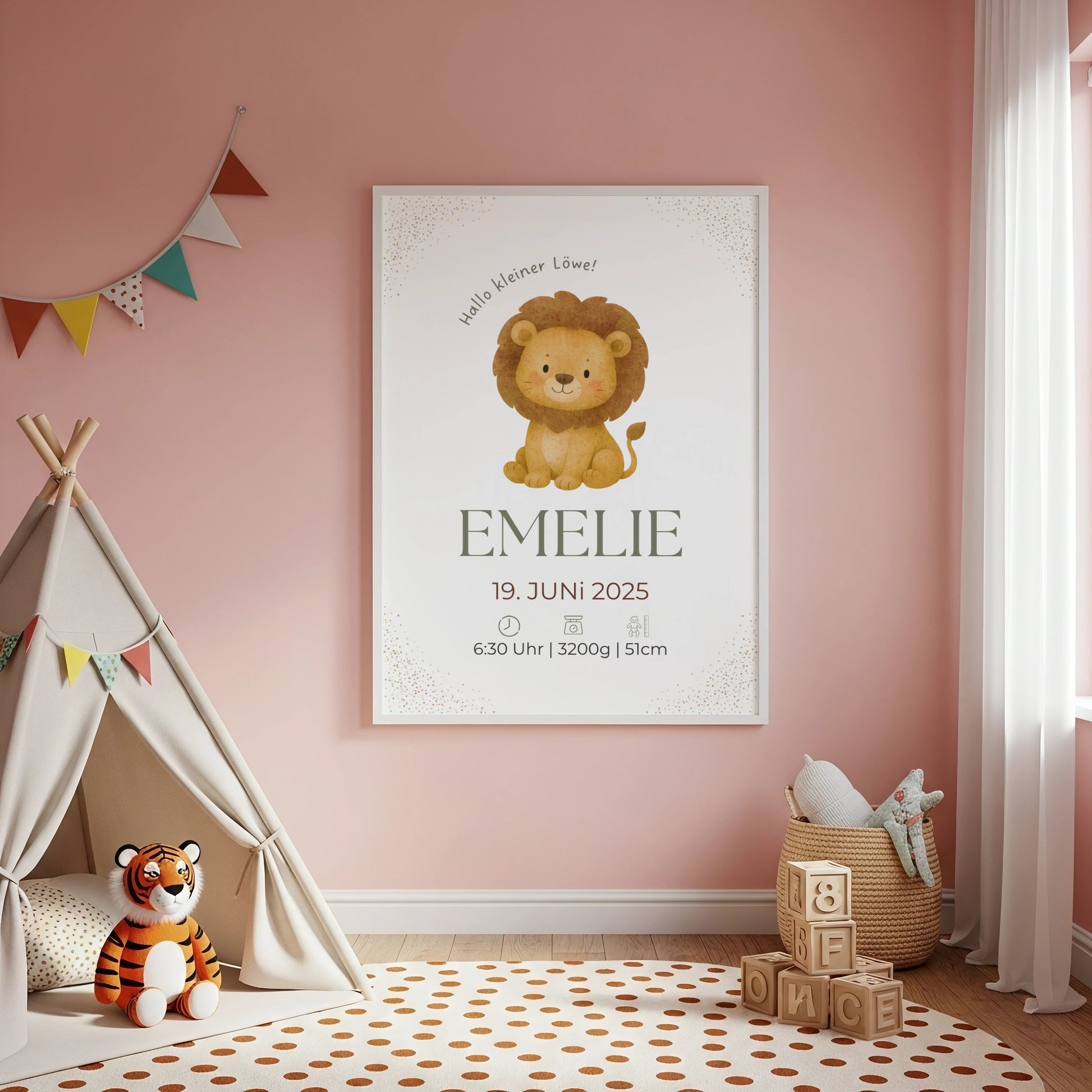 Personalisiertes Geburtsposter Löwe – Minimalistisches Design fürs Kinderzimmer - Kibimemories