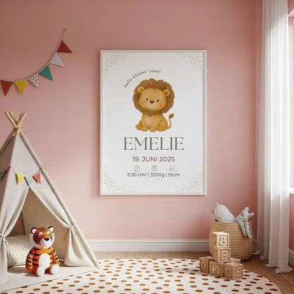 Personalisiertes Geburtsposter Löwe – Minimalistisches Design fürs Kinderzimmer - Kibimemories