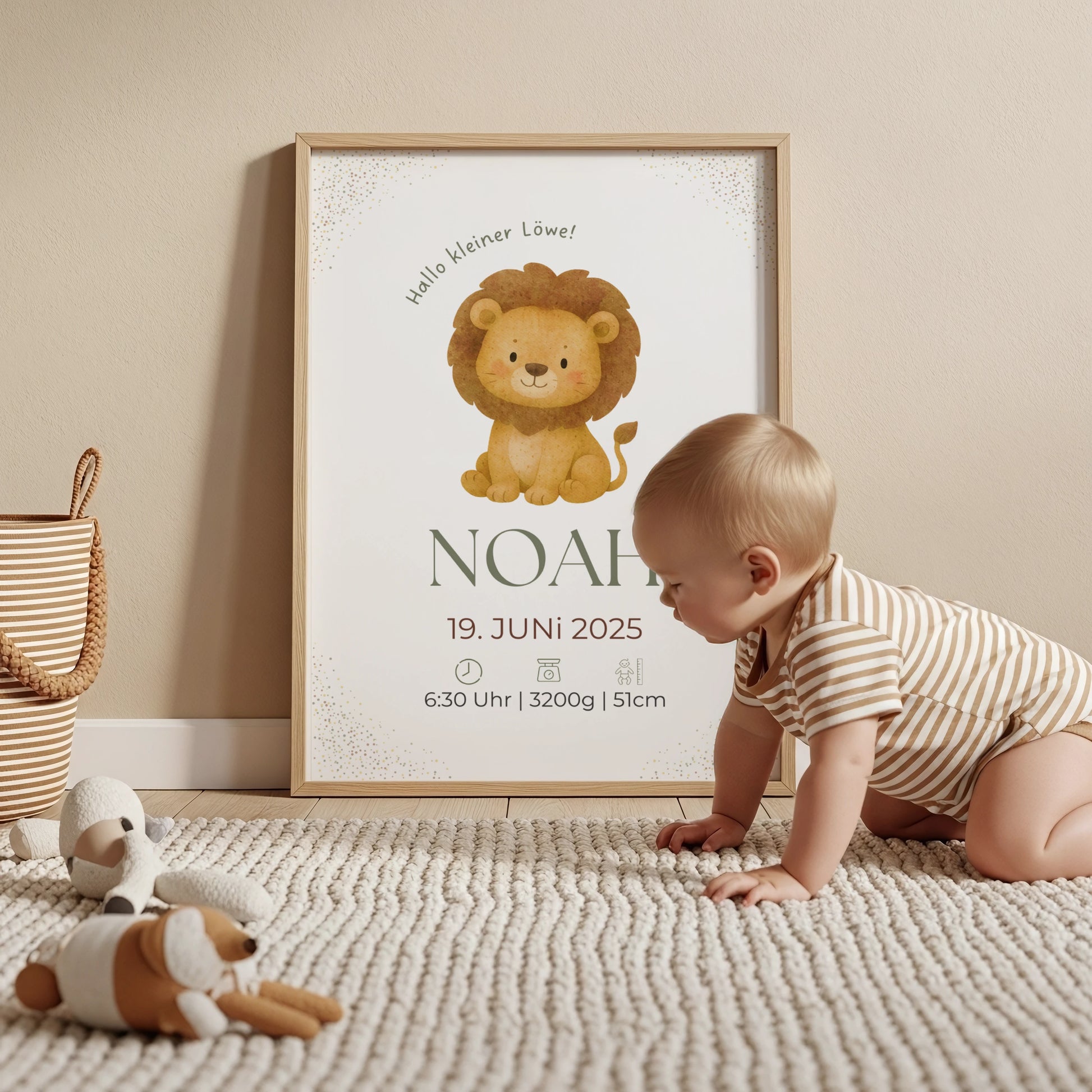 Personalisiertes Geburtsposter Löwe – Minimalistisches Design fürs Kinderzimmer - Kibimemories