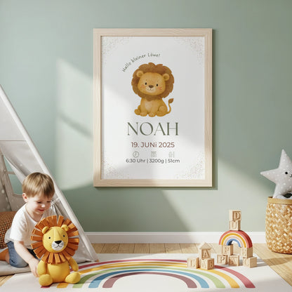 Personalisiertes Geburtsposter Löwe – Minimalistisches Design fürs Kinderzimmer - Kibimemories
