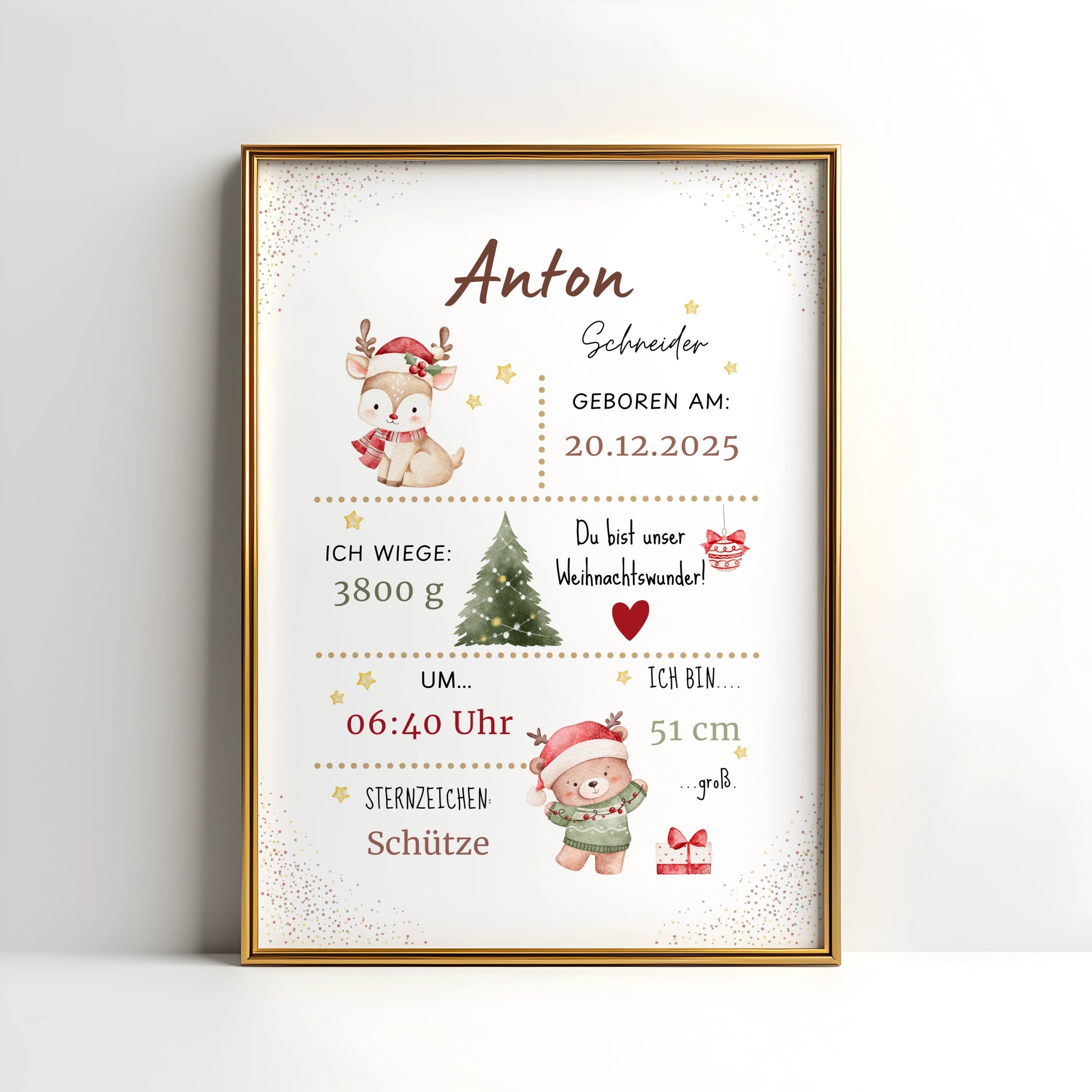 Personalisiertes Geburtsposter Weihnachtsposter von kibimemories mit Name und Geburtsdaten