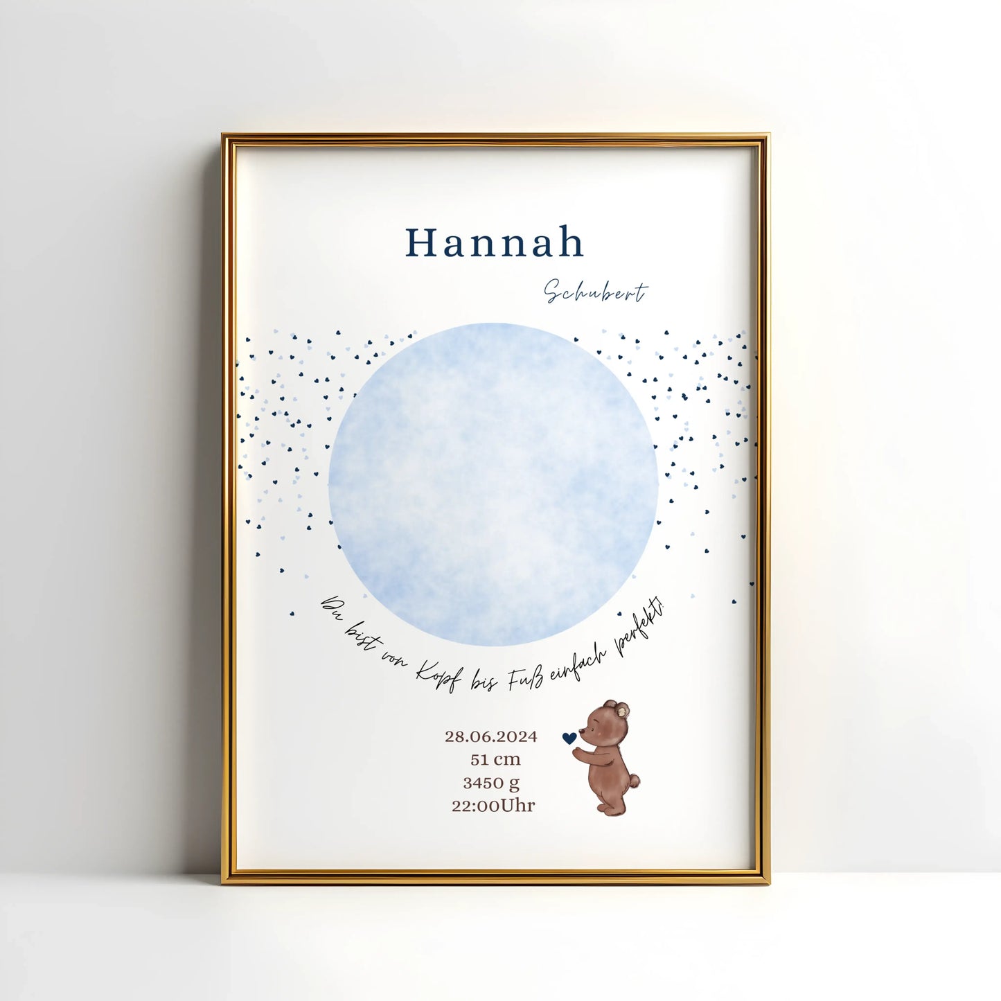 Personalisiertes Geburtsposter mit Hand- oder Fußabdrücken und Name und Geburtsdaten – liebevoll gestaltet in Pastellfarben, als Deko fürs Babyzimmer oder Geschenk zur Geburt
