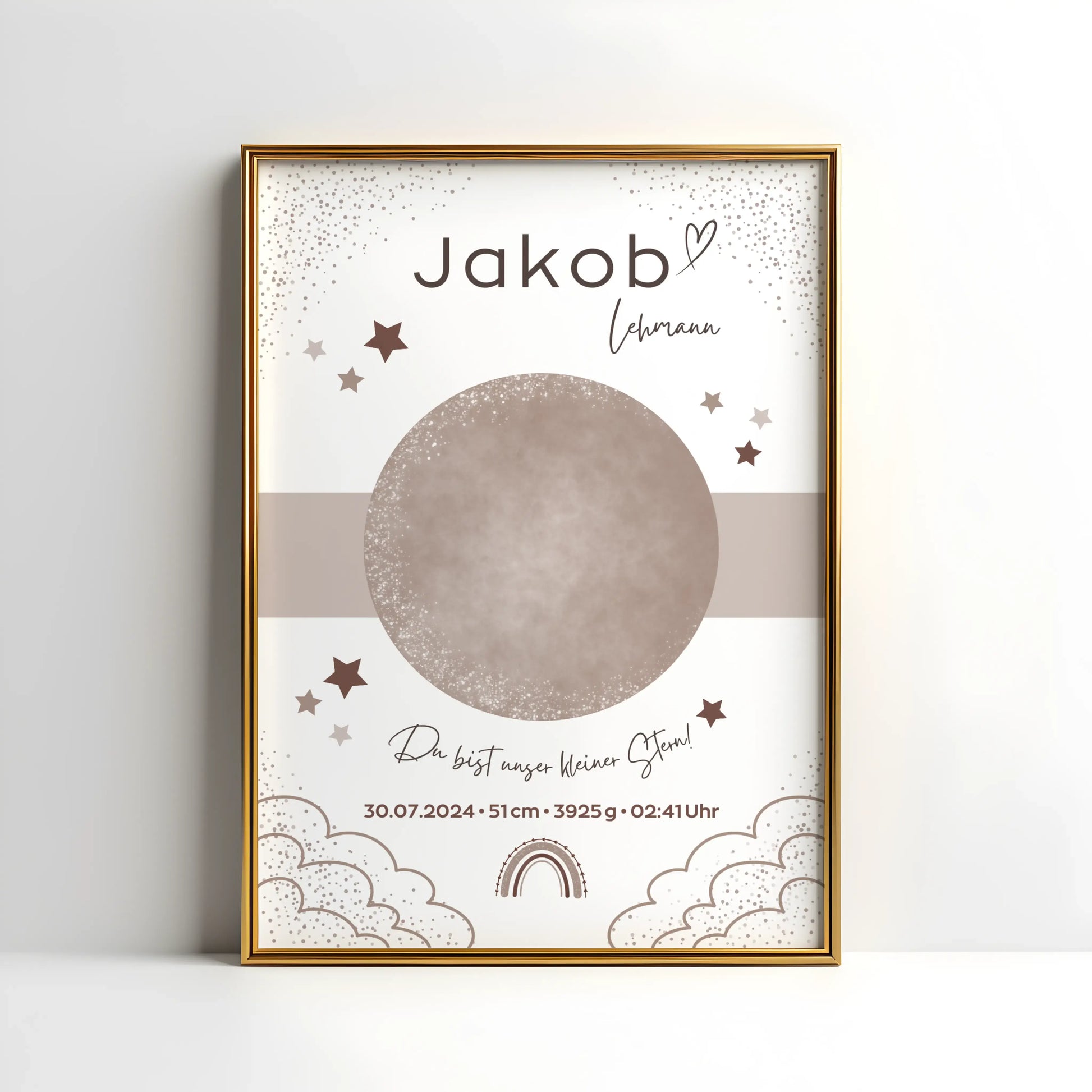 Personalisiertes Geburtsposter mit Sternenhimmel und Fußabdrücken – mit Namen, Geburtsdatum, Uhrzeit, Gewicht und Größe – ideales Geschenk zur Geburt und stilvolle Kinderzimmer-Deko